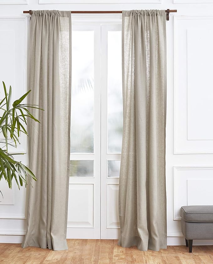 Solino Home Natural Linen Curtain 84 Inch, Light Filtering Rod Pocket Curtain 52 x 84 Inch, 100% Pure Linen European Flax Window Treatment for Living Room, Bedroom - 1 Panel