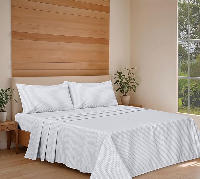 RUVANTI 100% Cotton Organic Percale Sheets Twin XL Size – Crisp Cooling Bed Sheets for Hot Sleepers, Deep Pocket 15”, Soft Peach Finish, Breathable & Durable Hotel-Style 3 Pcs, Construction Line