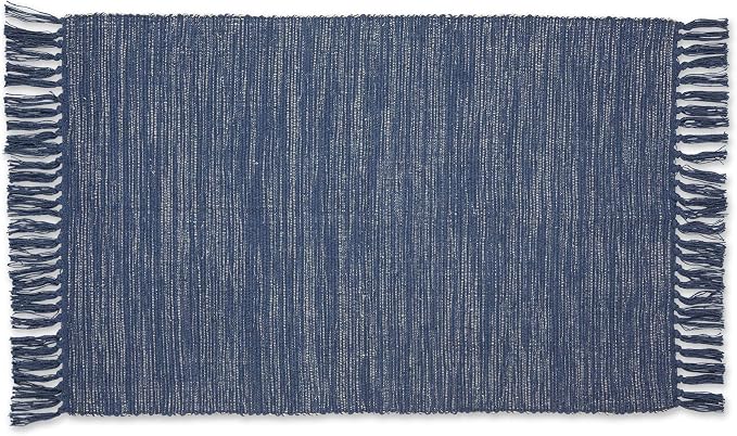 DII Woven Rugs Collection Ribbed Reversible Cotton, 2x3', French Blue & Off-White