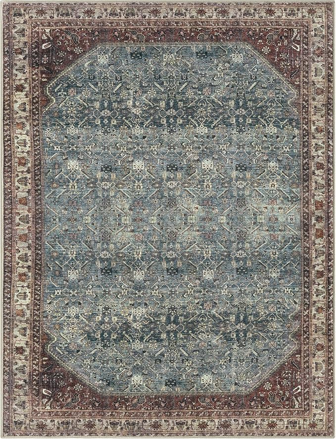 Keen Home Design 5x7 Rug - Machine Washable Area Rug with Non-Slip Backing, Ideal for Living Room, Dining Room, Bedroom - Vintage, Easy Clean, Durable, Low Pile Rug - (5' x 7')
