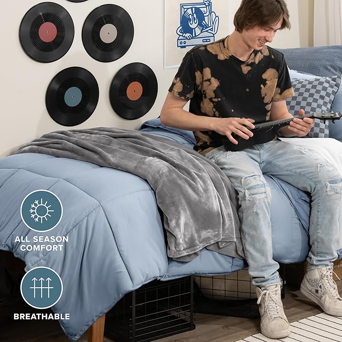 Bare Home Comforter Set - Twin/Twin Extra Long Size - Ultra-Soft - Goose Down Alternative - Premium 1800 Series - All Season Warmth (Twin/Twin XL, Dusty Blue)