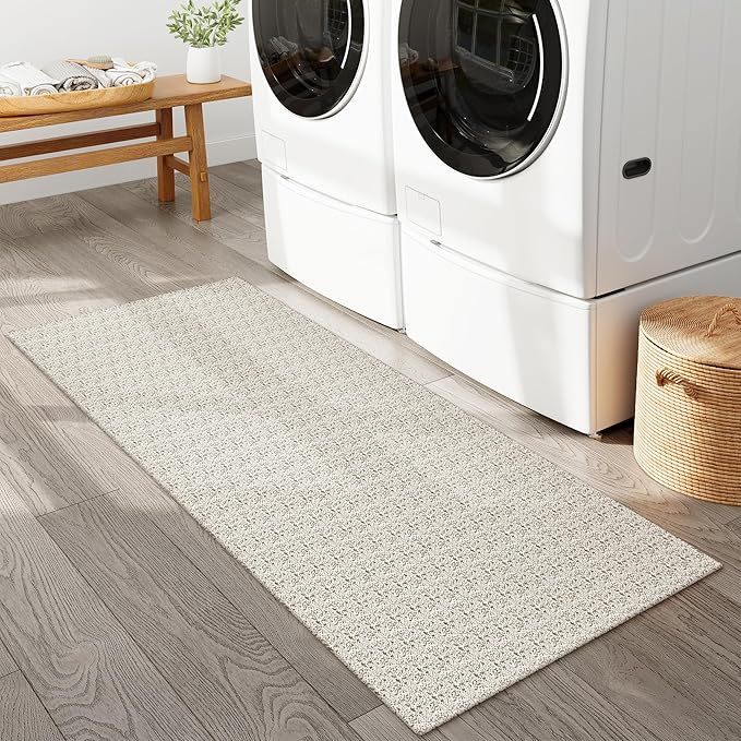 Collive Runners for Hallway, 2x5 Non Slip Kitchen Runner Rug Boho Laundry Room Rug Washable, Tan Farmhouse Entryway Rug Hand-Woven Cotton Carpet for Bedroom Bathroom