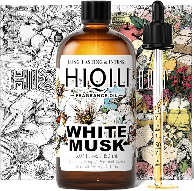 HIQILI White Musk Fragrance Oil, Musk Perfume for Women - 5.07 Fl Oz | for Candle & Soap Making Supplies and Perfect for Home, Car Diffuser Use, Add to Pillow Scented Spray - 150 ML