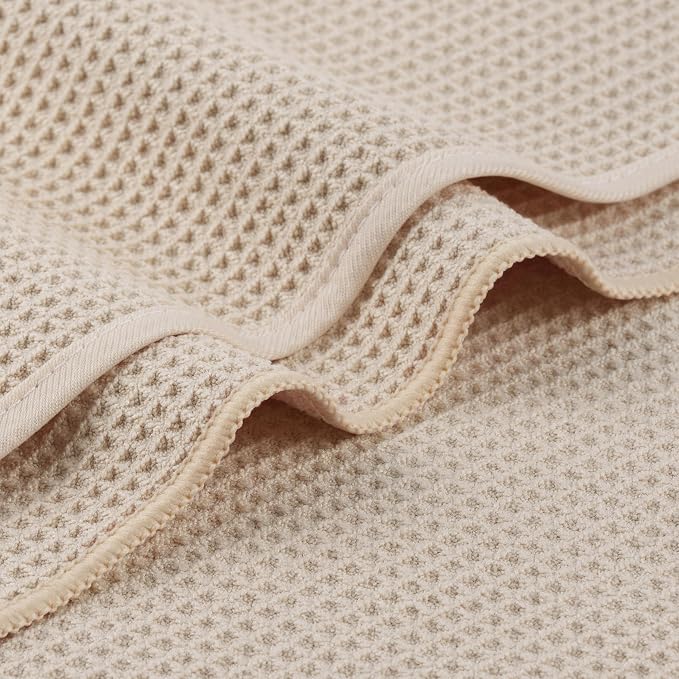 MICROFI Waffle Weave Bath Towel Set, Microfiber, 4 Pieces (Body/Hair/Hand/Face), Quick Dry, Lightweight, Super Absorbent, Lint Free, 380 GSM (Champagne)