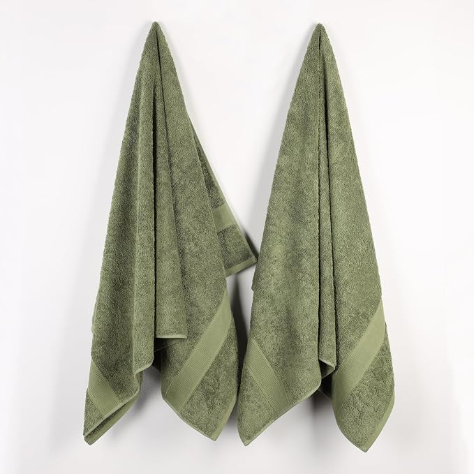 Superior 100% Organic Cotton Bath Sheet Set of 2, Daily Use, Bathroom, Guest Bath, Quick Dry, Spa, Resort Towels, Absorbent, Home Essentials, 2-Piece Oversized Towels, Oregon Collection, Forest Green