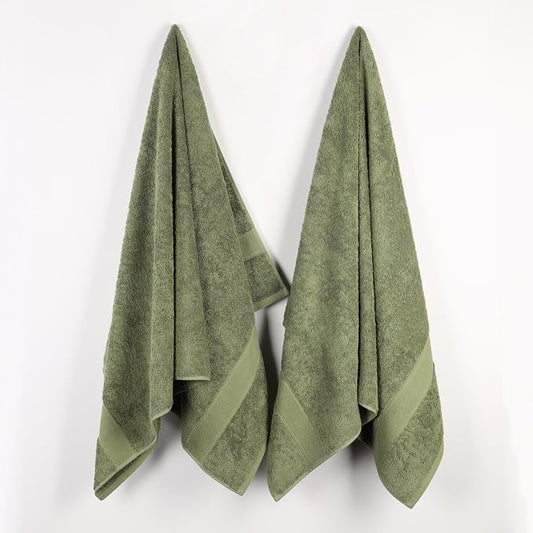 Superior 100% Organic Cotton Bath Sheet Set of 2, Daily Use, Bathroom, Guest Bath, Quick Dry, Spa, Resort Towels, Absorbent, Home Essentials, 2-Piece Oversized Towels, Oregon Collection, Forest Green