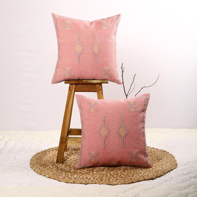 Trade Star 100% Cotton Cushion Covers Handloomed Rug Decorative Cushion case Handwoven Sabra Pillowcase 18x18 Inches Designer Pillow Shams Set of 2 Throw Pillow Cover
