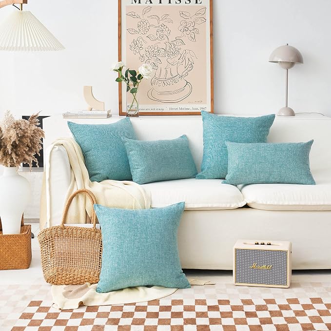 Home Brilliant Pillow Covers 20x20 Light Teal Decorative Throw Pillow Covers Faux Linen Cushion Case for Couch Sofa Bench, 20x20 inch(50cm), Teal