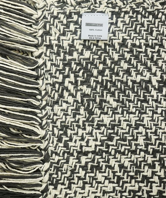 COTTON CRAFT Woven Area Rug - Reversible Boho Farmhouse Rustic Cotton Throw Rug Carpet with Fringe - Machine Washable Mat for Bedroom Living Room Entryway Bathroom Dorm - 22x34 - Grey Natural