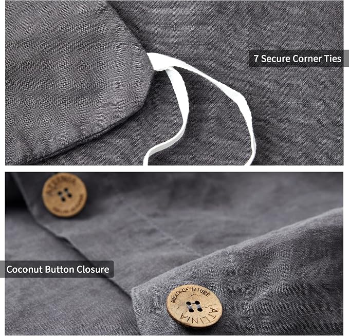 ATLINIA 100% Flax Linen Duvet Cover Set - Stone Washed Pure French Linen Organic Fabric for Farmhouse Comforter Boho Bedding Included 1 Duvet Cover 2 Pillow Shams(Dark Grey, King)