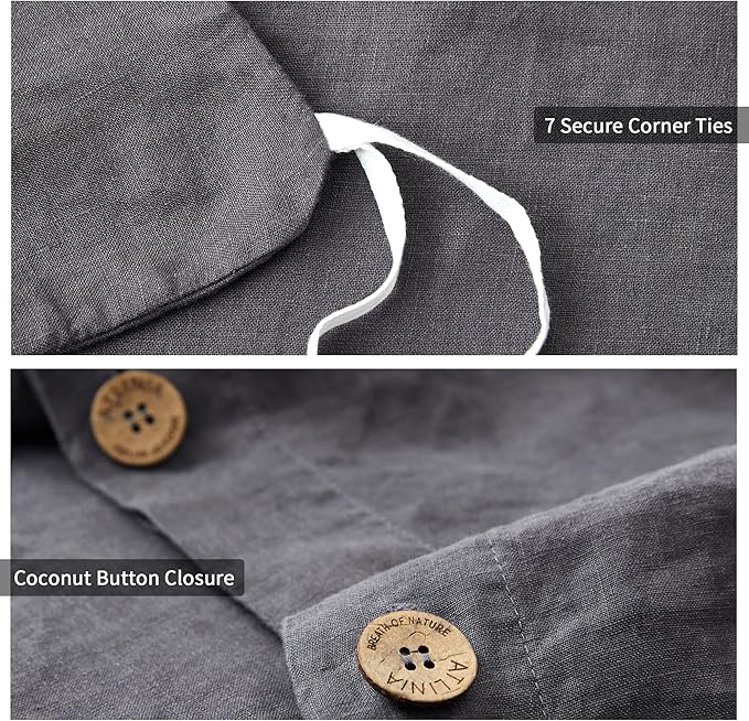 ATLINIA 100% Flax Linen Duvet Cover Set - Stone Washed Pure French Linen Organic Fabric for Farmhouse Comforter Boho Bedding Included 1 Duvet Cover 2 Pillow Shams(Dark Grey, Queen)