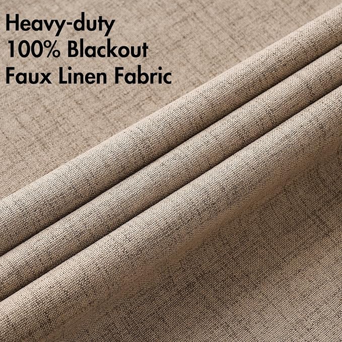 MIULEE 100% Blackout Linen Textured Curtains for Bedroom Solid Thermal Insulated Copper Brown Grommet Room Darkening Curtains & Drapes Luxury Decor for Living Room 42 x 45 Inch (2 Panels)