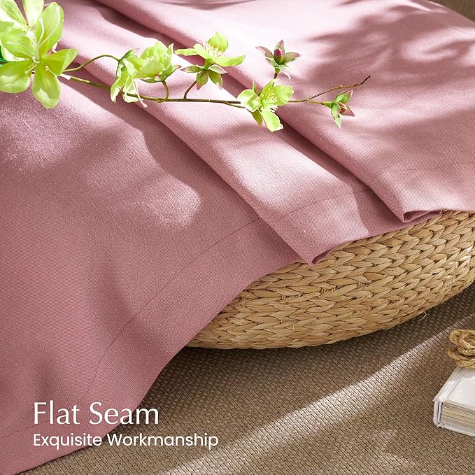 NICETOWN Thick Linen Pink Curtains for Girls Room, Rod Pocket & Back Tab Flax Linen Burlap Vertical Drapes Privacy Assured with Light Filtering Window Treatments for Bedroom, W55 x L84, 2 Panels