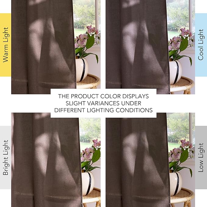 NICETOWN Linen Brown Curtains 102 inches Long for Bedroom, Rod Pocket & Back Tab Privacy Added with Light Filtering Thick Flax Linen Burlap Window Treatments for Living Room, W55 x L102, 2 Panels