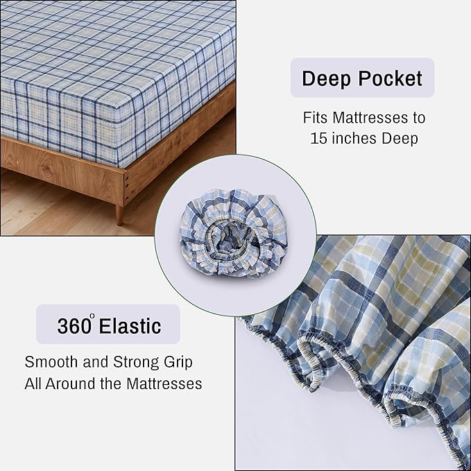 RUVANTI 100% Cotton Organic Percale Sheets King Size – Crisp Cooling Bed Sheets for Hot Sleepers, Deep Pocket 15”, Soft Peach Finish, Breathable & Durable Hotel-Style 4 Pcs, Pastel Print