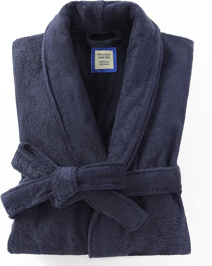 Men's Robe,Pure Cotton Robe for Men,Absorbent Bathrobe,Luxurious Terry Cloth Bathrobe with Shawl Collar
