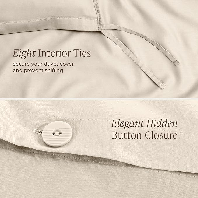 Bare Home 100% Organic Cotton Sateen Duvet Cover Set - Extra Long Size - 400 Thread Count - Smooth Sateen Weave - Warm & Luxurious - Duvet Cover (Twin/Twin XL, French Beige)