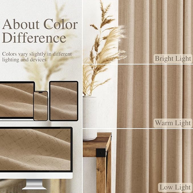 Nanspring Sand Beige Curtains 108 Inches Long for Living Room Linen Burlap Simple Modern Luxury Curtains Back Tab Floor to Ceiling High Window Sheer Curtain for Bedroom Office 52x108, 2 Panels