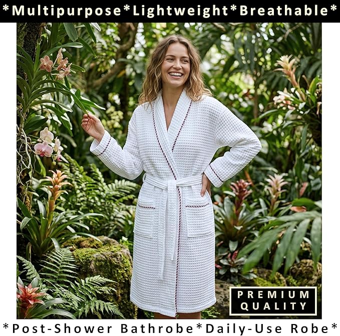 PÜSKÜL Luxury Waffle Robe for Women & Men - Natural 100% Turkish Cotton Bathrobe - Housecoat Womens & Housecoat Mens