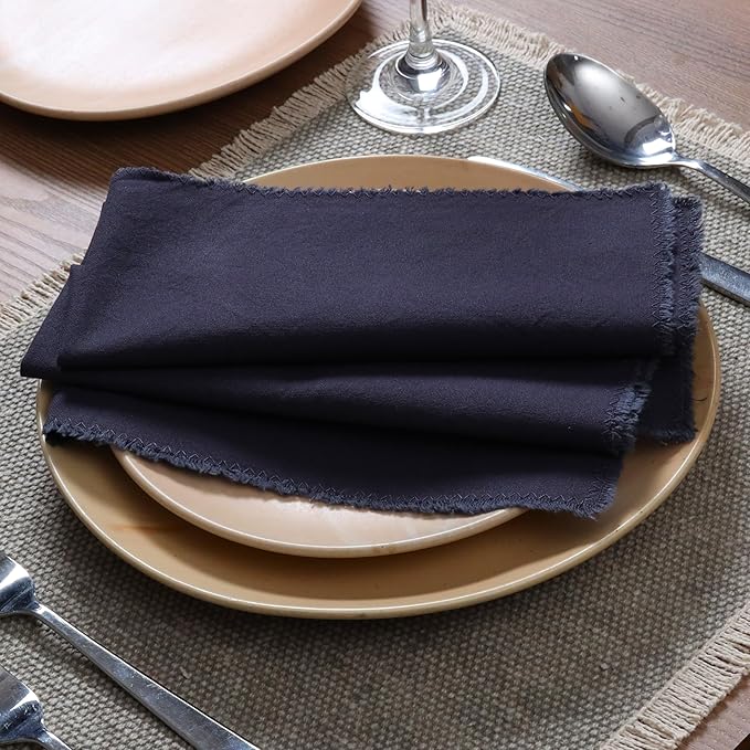 Ramanta Home Cloth Napkins Set of 12 Steel Grey 18x18 Inch - Spring Soft & Durable Frayed Dinner Napkin for Easter Wedding, Birthday | Heavy Weight Fabric Table Linen for Everyday Use Family Dinners
