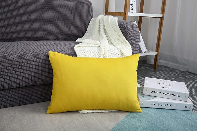TangDepot Handmade Decorative Solid 100% Cotton Canvas Throw Pillow Covers/Pillow Shams, (12"x18", Deep Yellow), 1 Count (Pack of 1) | 100% cotton, same-color zip, machine wash & air dry. For living room, bedroom, office, car. 42 colors, 69 sizes. Cove...