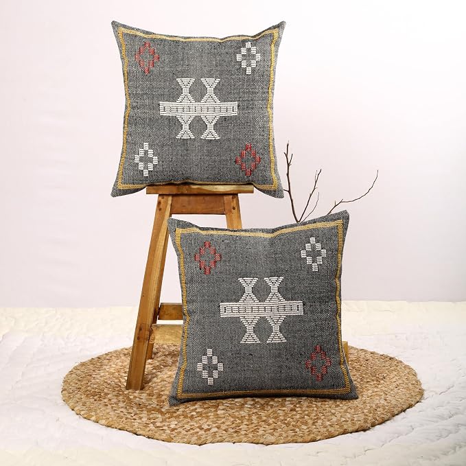 Trade Star Set of 2 Throw Pillow Covers Handloomed Cotton Cushion Covers 100% Cotton Kilim Sabra Handwoven Pillowcases Rug Decorative Cushion case 18x18 Inches