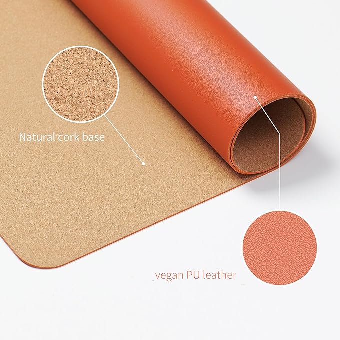 RENMTURE Dual-Sided Large Desk Pad, Faux Leather Natural Cork Mouse pad, Desk Accessories Protector, for Office and Home Work (Orange, 32"x16")