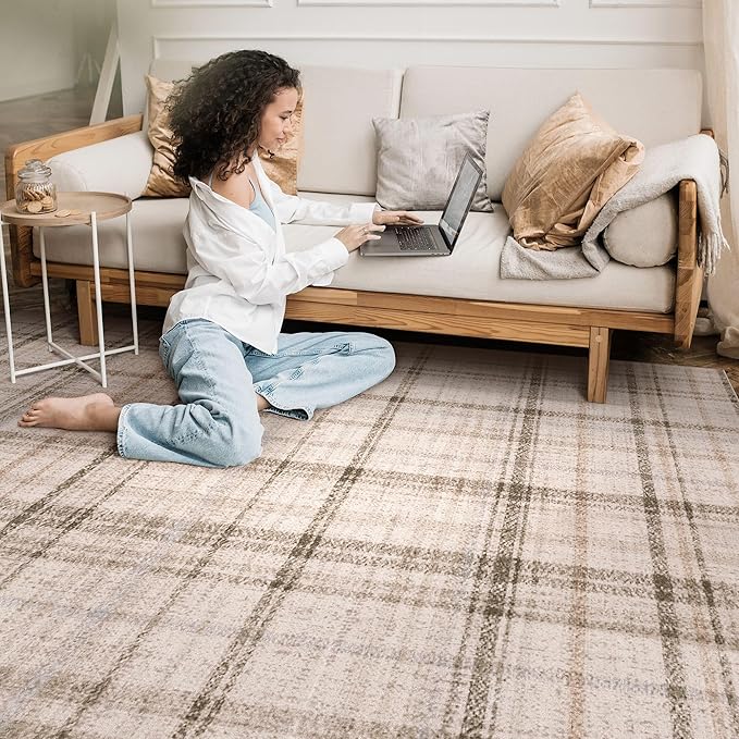 Tortania Area Rug Living Room Rugs - 10x12 Washable Large Soft Neutral Boho Moroccan Bohemian Farmhouse Rug Indoor Floor Carpet for Bedroom Under Dining Table Home Office Decor - Taupe