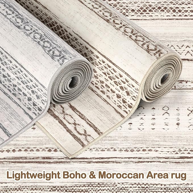 Tortania Area Rug Living Room Rugs - 2x3 Washable Soft Neutral Boho Moroccan Farmhouse Mat Indoor Floor Carpet for Bedroom Hallway Entryway Kitchen Home Office Decor - Beige
