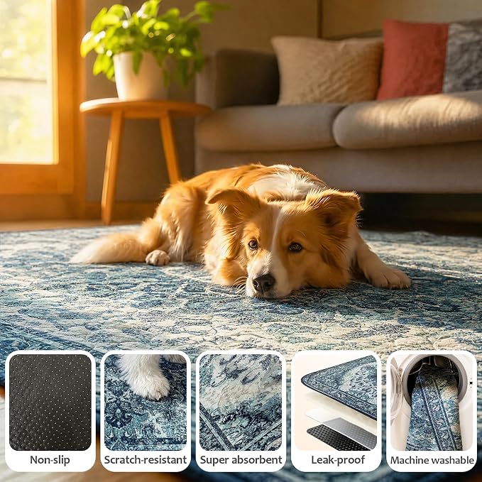 Washable Pee Pads for Dogs, Reusable Puppy Potty Training Pads, Ultra-Absorbent Thick Waterproof Leak-Proof Non-Slip Pads & Mat for Crate, Playpen, Floor, Whelping & Housebreaking , 2 Pack 54"x54"