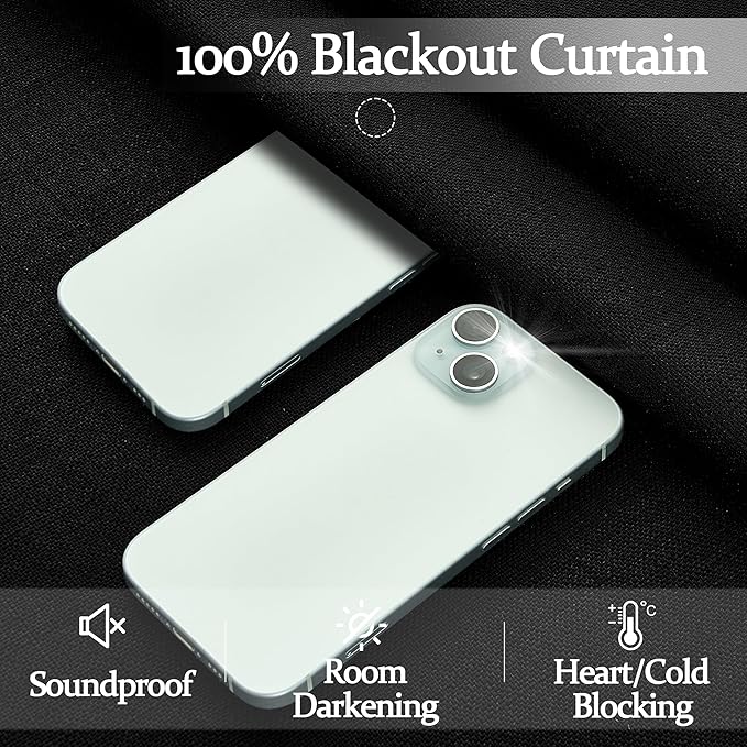 Pleat Linen Blend 100% Blackout Curtains for Bedroom 84 Inches Long 2 Panels Set, Pinch Pleated Black Out Aesthetic Curtain 7 FT Length Double Layer Insulated Thermal Office Drapes with Metal Rings