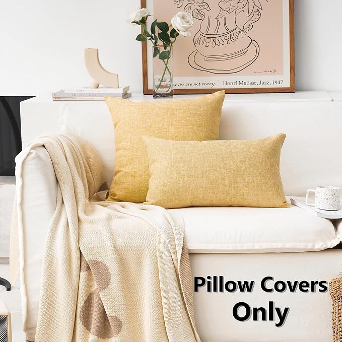 Home Brilliant Burlap New Year Pillow Covers Lined Linen Decorative Pillow Covers Cushion Covers for Couch, 2 Pack, 18x18 inch(45x45cm), Yellow