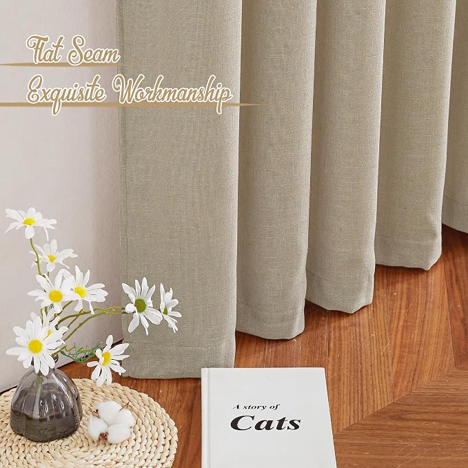 NICETOWN Taupe Curtains 84 inch Length 2 Panels Set, Rod Pocket & Back Tab Natural Linen Burlap Semi Sheer Window Treatments Privacy with Light Filtering for Bedroom/Living Room, W52 x L84