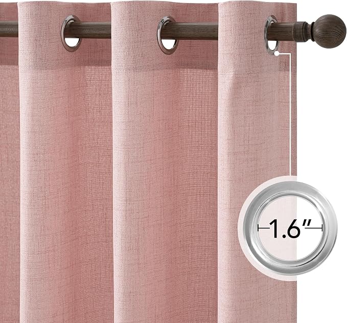 NICETOWN Blush Pink Linen Blended Curtains 63 Inch for Baby Bedroom, Light Filtering Semi Sheer Burlap Curtains Farmhouse Grommet Privacy Window Drapes for Nursery, 2 Panels (52 x 63 Inch)