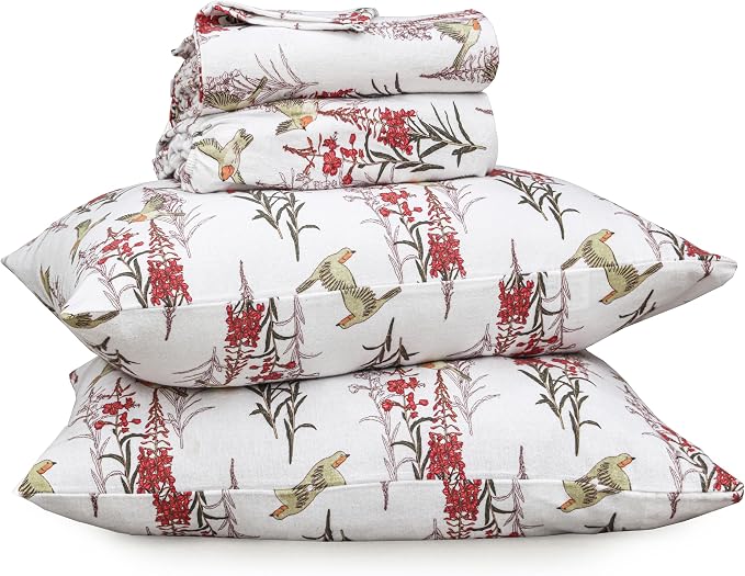 RUVANTI Flannel Sheets King Size - 100% Cotton Double Brushed King Bed Sheets Set - Deep Pockets 16 Inches - All Seasons Breathable & Extra Soft - Warm & Cozy, 4 Piece, Garden Song