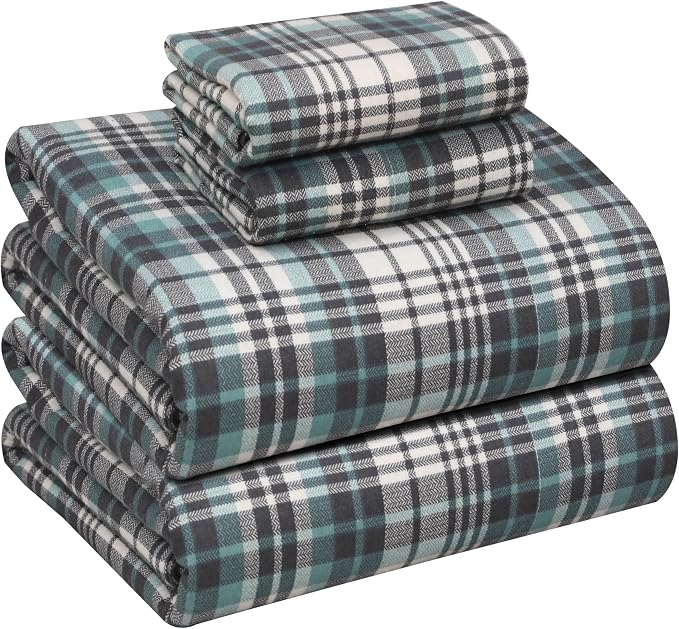 RUVANTI Flannel Sheets King Size - 100% Cotton Double Brushed King Size Sheets Set - Deep Pockets 16 Inches Bed Sheets - All Seasons Breathable & Extra Soft - Warm & Cozy, 4 Piece, Mint Grey