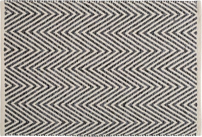Cotton Chevron Hand Woven Area Rug 2x3 Feet - Charocoal, Accent Soft Decorative Reversible Floor Throw Carpet Ideal for Entryway, Kitchen, Nursery | Grey Small Farmhouse Washable Home Space Décor Mat