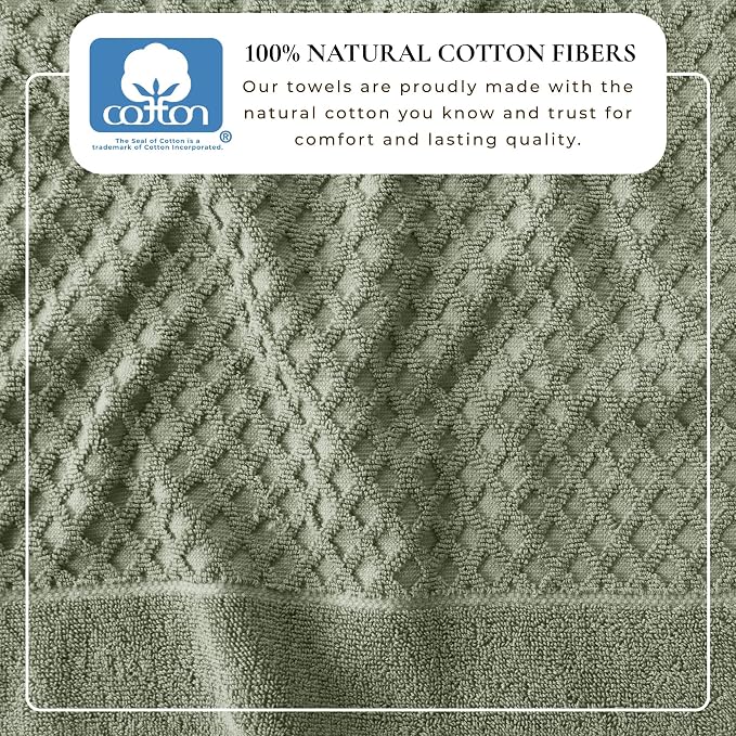 Great Bay Home Bath Towels - 100% Cotton 6 Piece Towel Set - Diamond Waffle Weave - Absorbent, Durable, Quick-Dry Towels for Bathroom (Eucalyptus)