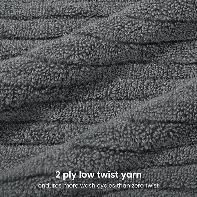 BIOWEAVES 100% Organic Cotton 6-Piece Luxury Bathroom Ribbed Towel Set GOTS Certified 700 GSM, 2 Bath Towel, 2 Hand Towel & 2 Wash Cloths - Pewter