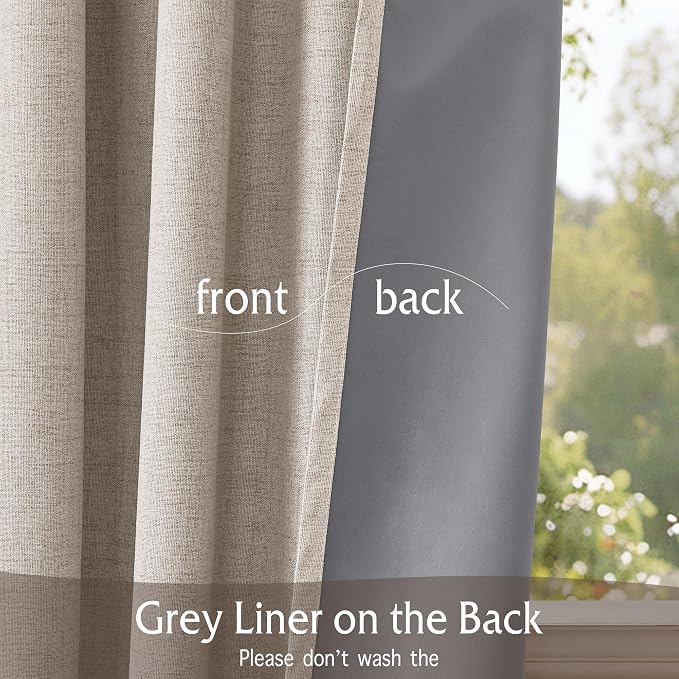 RYB HOME Pinch Pleated Full Blackout Curtains Linen Blended Window Curtains 90 inches for Living Room Bedroom Home Office Privacy Thermal Insulated Drapes, W 42 x L 90 inch, Beige, 2 Panels