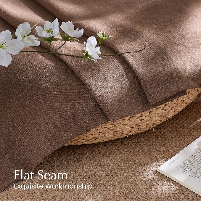 NICETOWN Gold Brown Linen Semi Sheer Curtains 96 inche Long, Rod Pocket & Back Tab Flax Linen Blend Privacy Added Light Filtering Window Treatments for Bedroom, W55 x L96, 2 Panels