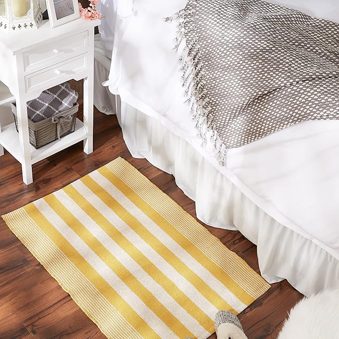 DII Woven Rag Rug Collection Recycled Yarn Cabana Stripe, 2x3', Honey Gold