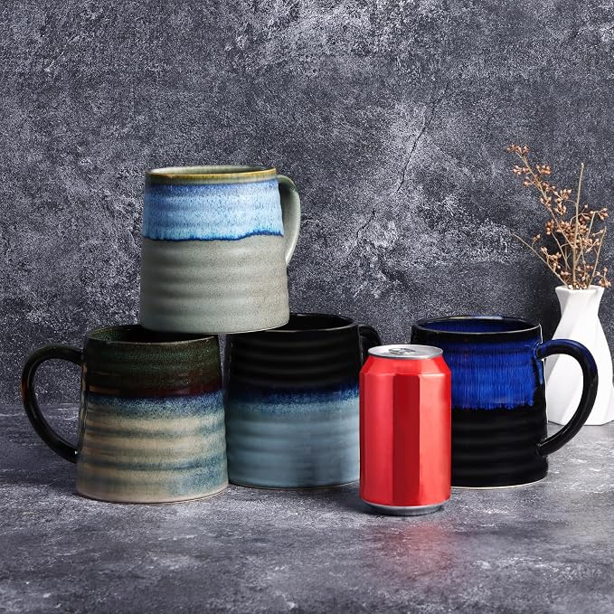 25 Oz Extra Large Ceramic Coffee Mug with Big Handle, 700ml Oversized Tea Cup for Office and Home, Hot and Cold Drinking, Microwave and Dishwasher Safe, Handmade Glazed Texture (Starry Blue)