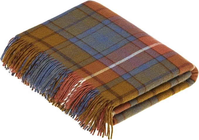 Moon Wool Plaid Throw Blanket, Merino Labmswool, Tartan Antique Buchanan, Made in UK
