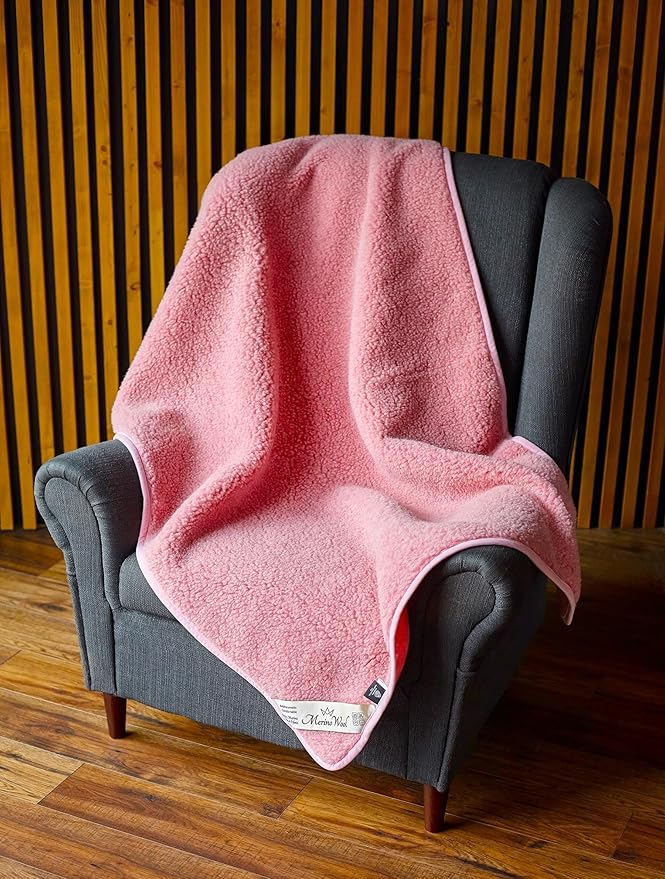 Merino Wool Blanket Throw Bed Natural Bed Blanket (79"x79" - 200x200cm, Pink)