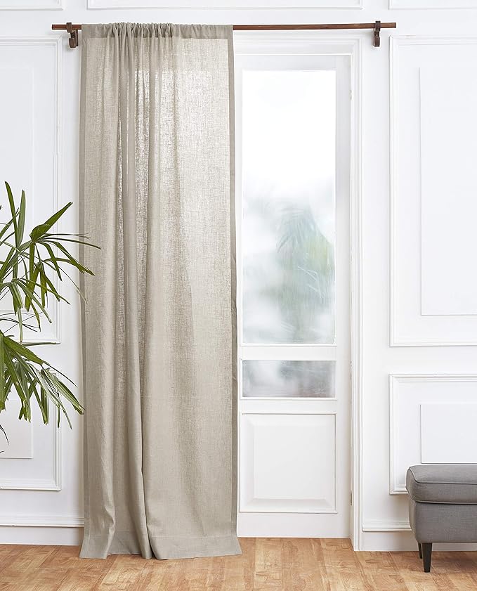 Solino Home Natural Linen Curtain 52 x 96 Inch, Light Filtering Rod Pocket Curtain 96 Inch, 100% Pure Linen European Flax Window Treatment Panel for Living Room, Bedroom - 1 Panel