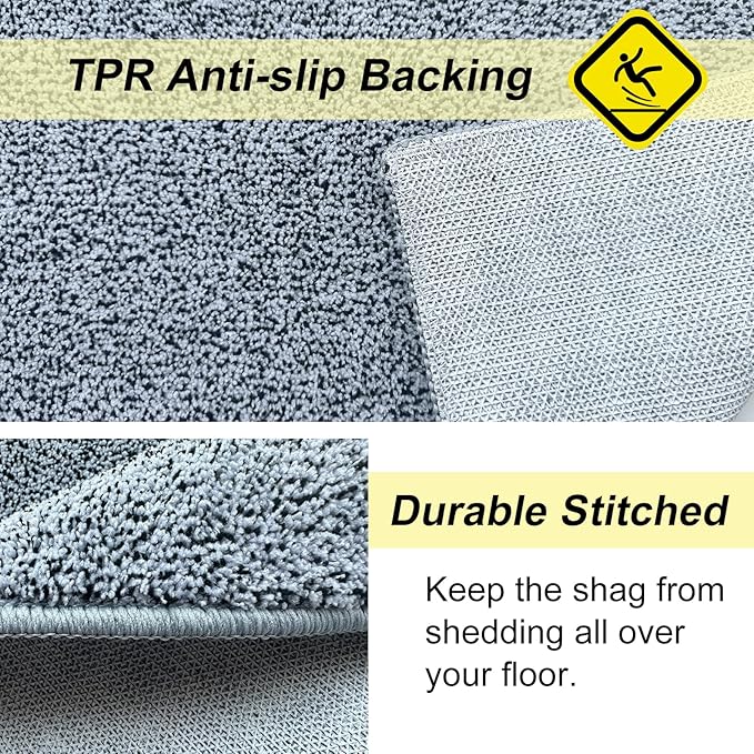 HDFK Bath Mat Non Slip 24x16 Inches Bathroom Rugs 2 Tone Soft Chenille Medium Pile TPR Backing | Absorbency Solid Black White | Shower Rug for Sink Area Wet Dry Transition Stain Resistant Decor