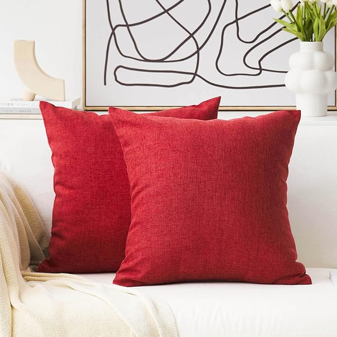 Home Brilliant Pillow Covers 26x26 Set of 2 Burlap Linen Decorative Euro Shams for Square Pillows Throw Pillow Covers for Couch Sofa Holiday, 26 x 26 inches, Burgundy