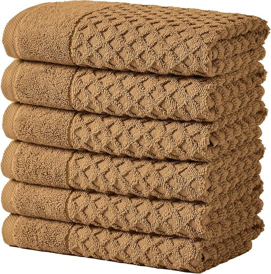 Great Bay Home Hand Towels - 100% Cotton 6 Pack 26x16 Hand Towel Set - Absorbent, Durable, Quick-Dry Towels for Bathroom (Mocha)