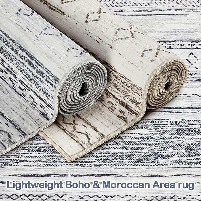 Tortania Area Rug Living Room Rugs - 5x8 Washable Large Soft Neutral Boho Moroccan Bohemian Farmhouse Rug Indoor Floor Carpet for Bedroom Under Dining Table Home Office Decor - Grey